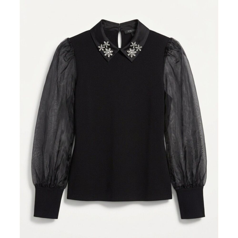 Marc New York Jewel Peter Pan Collar Shirt Sheer Balloon Sleeve L Dark Romantic